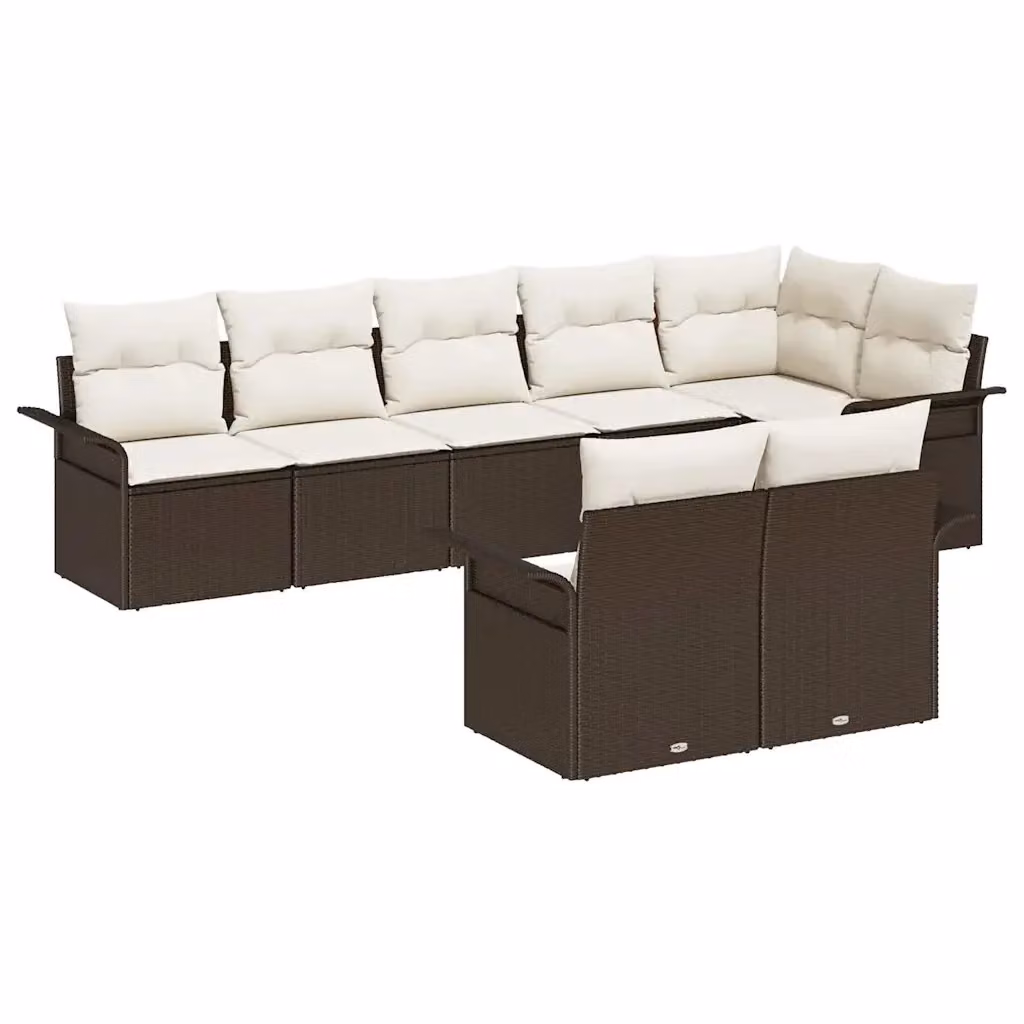 Set Divano da Giardino vidaXL 8 Pezzi a Forma di L Marrone con Cuscini e Tavolino in Polyrattan e Metallo – 2