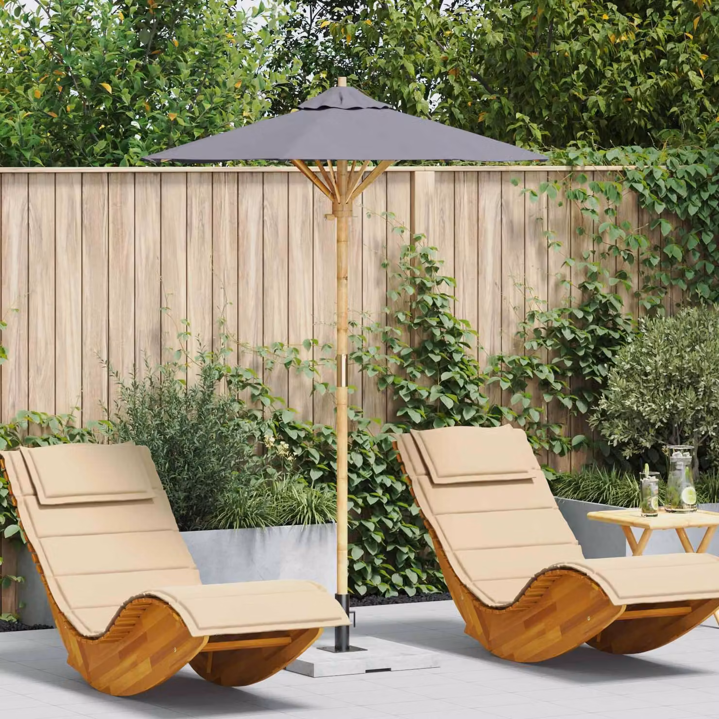 Maison Exclusive - Ombrellone da giardino rotondo, diametro 150 x 210 cm, bambù, grigio scuro