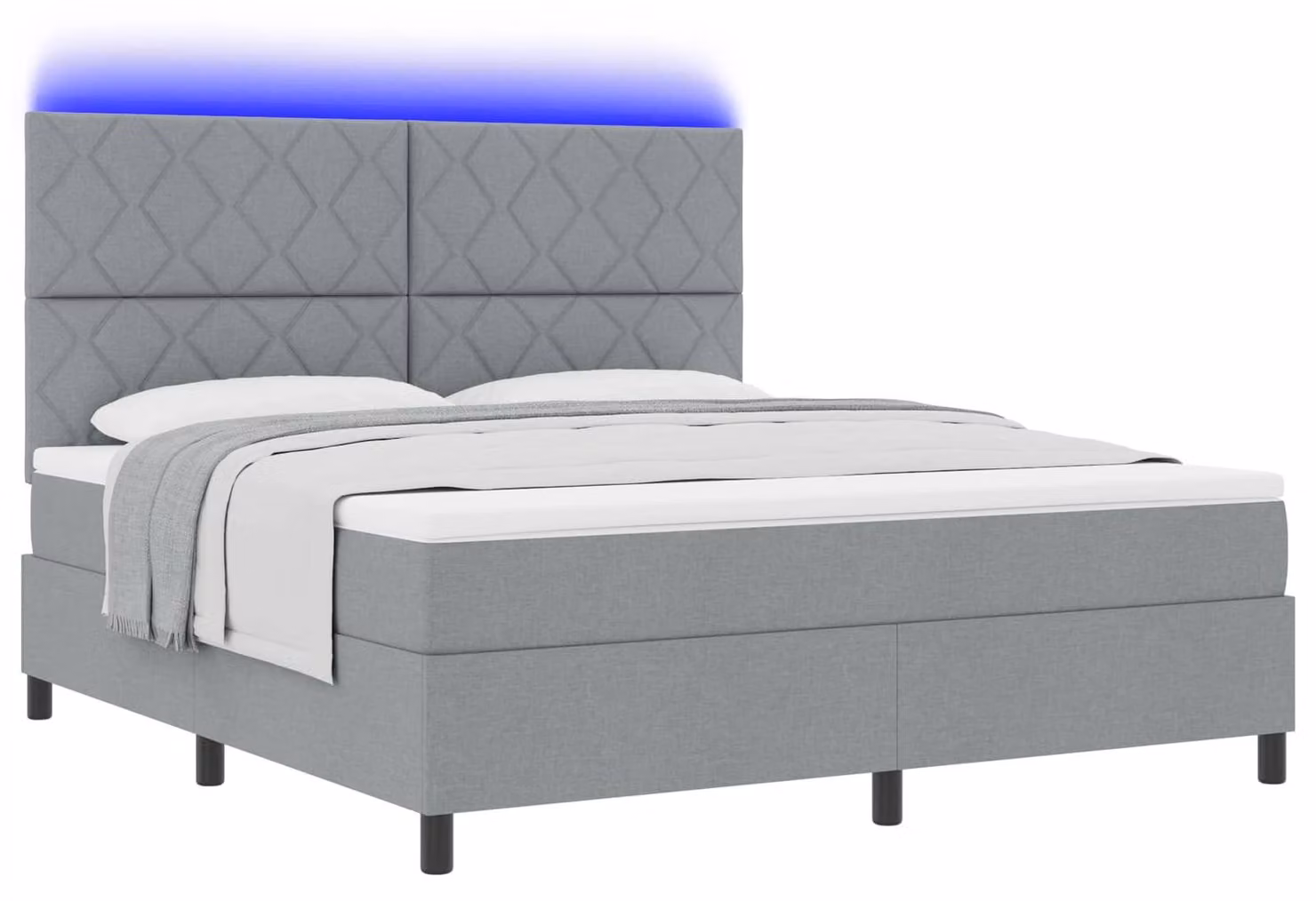 Letto boxspring con strisce luminose a LED, grigio chiaro, 180 x 200 cm, rivestimento in tessuto