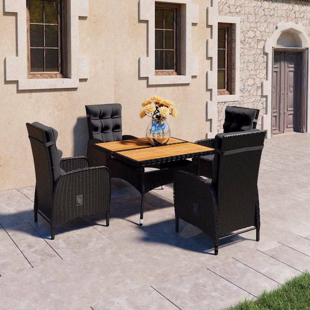 Set da pranzo da giardino vidaXL in 5 pezzi in polyrattan e legno di acacia nero – 1
