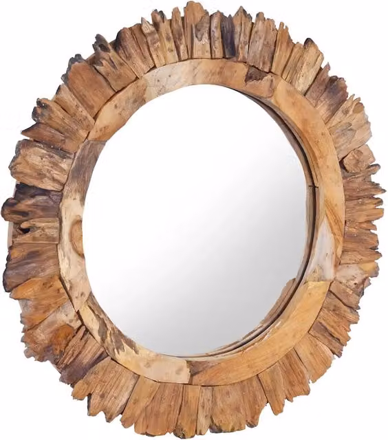 Specchio da Parete-Specchio a Muro-Specchio Decorativo 60 cm in Legno di Teak Rotondo 683996