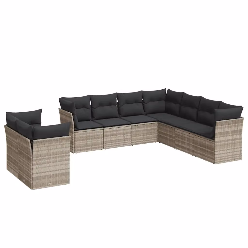 Set Divano da Giardino vidaXL 9pz in Polyrattan Grigio con Cuscini Imbottiti e Rivestimenti Rimovibili – 2