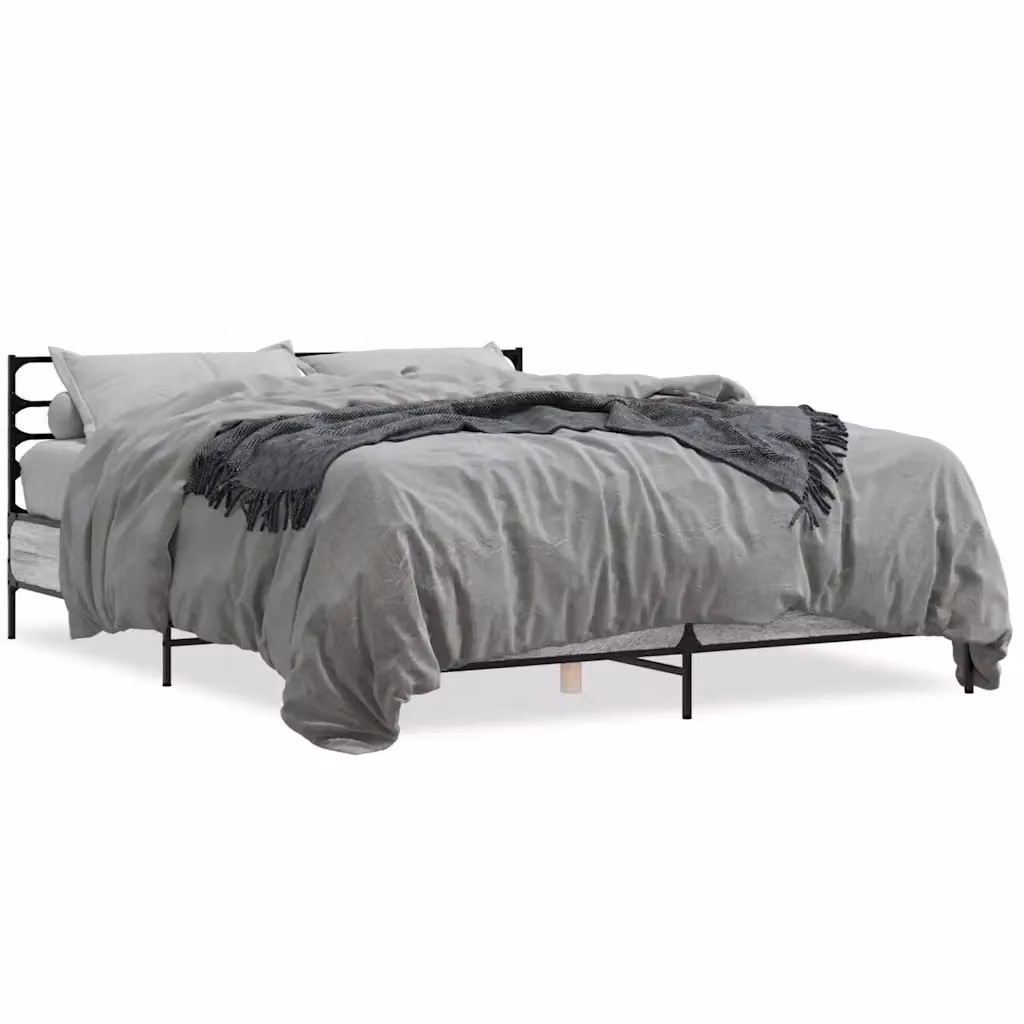 Letto Giroletto Sonoma Grigio vidaXL in Legno e Metallo L: 150 cm, P: 200 cm – 2
