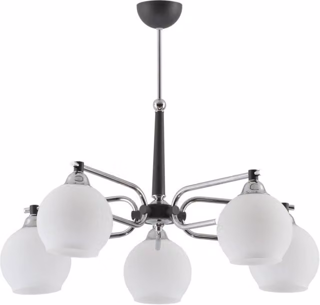 Lampadario AXEL Jupiter nero/cromo 5 luci E27 vetro