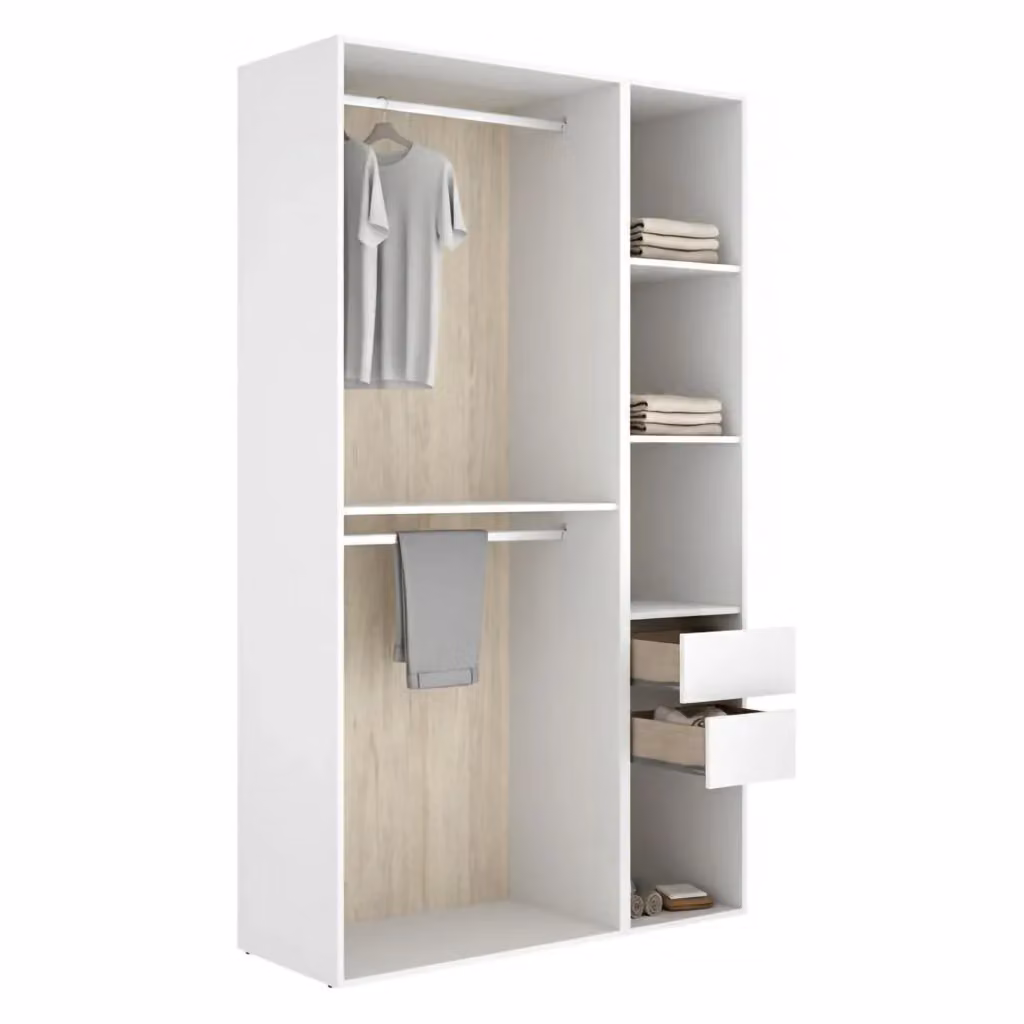 Armadio da camera da letto DMORA con ante scorrevoli, ripiani interni e appendiabiti, Bianco e Rovere, L: 45 cm, H: 205 cm – 2