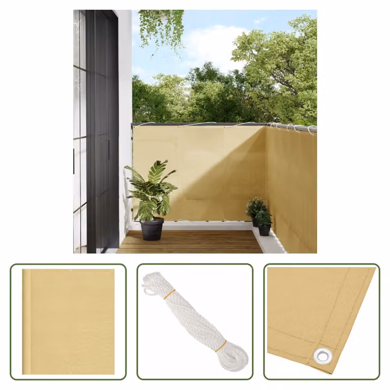 The Living Store Schermo per la privacy del balcone Colori sabbia 120x700 cm 100% Poliestere-Oxford