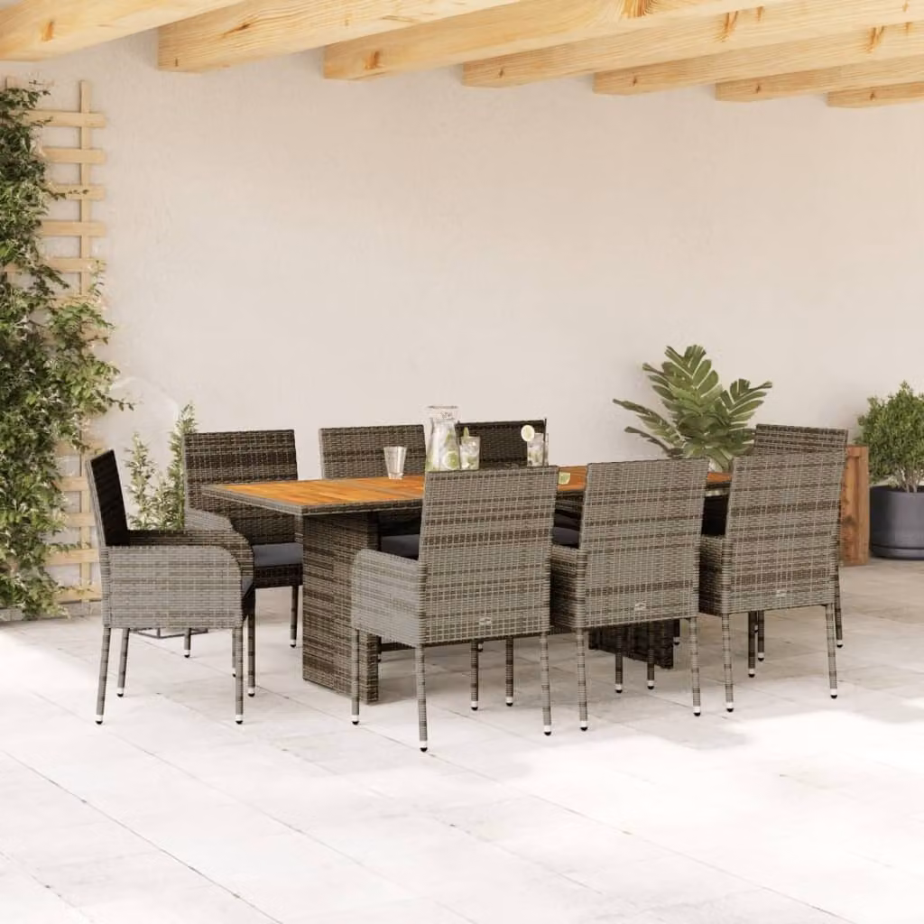 Maison Exclusive - Set da pranzo da giardino 9 pezzi con cuscini in polyrattan grigio
