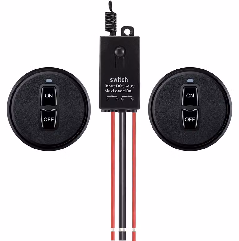 Interruttore luci wireless, 12 V, DC 5 V/12 V/24 V/48 V, 10 A, mini-relè, interruttore luci wireless, telecomando, portata elevata, per lampade a soffitto