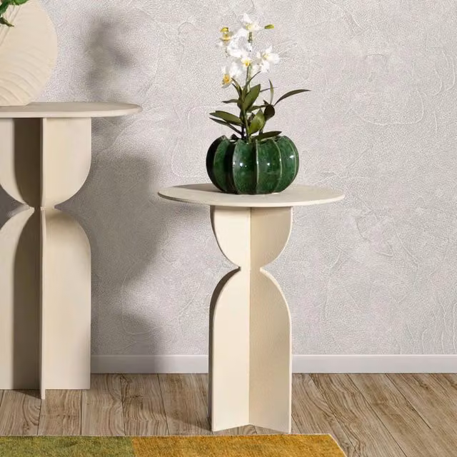 Tavolino da salotto rotondo Fanotalo in metallo, Bianco Crema, L/P/H: 45 x 45 x 58 cm – 1