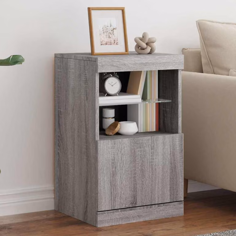 Credenza moderna vidaXL con luci LED integrate, Grigio, L 41 cm x P 37 cm x H 67 cm