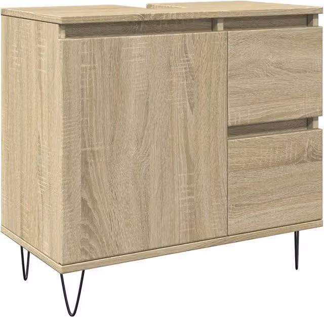 Mobile da bagno con ampi scomparti e gambe in ferro in stile industriale 65 x 33 x 60 cm in legno di rovere Sonoma 02_0049720