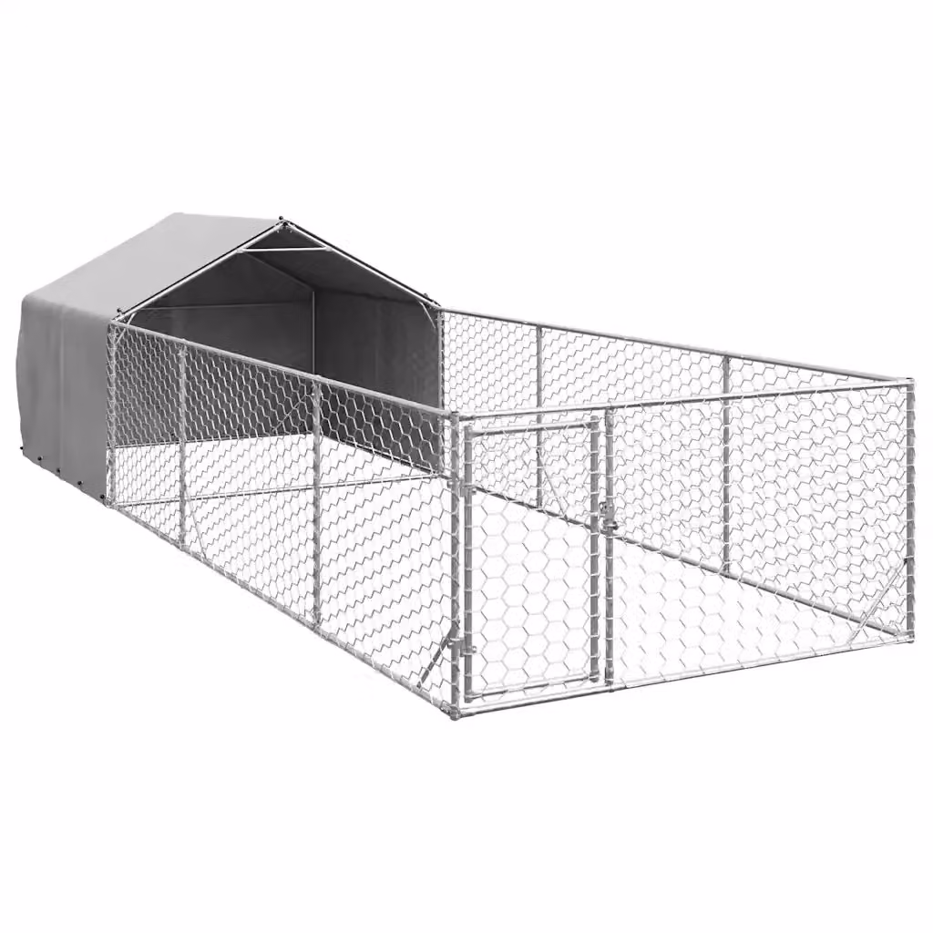 Cuccia per cani da esterno con recinto vidaXL in acciaio zincato color argento L: 6 m, P: 2 m, H: 1,5 m – 2