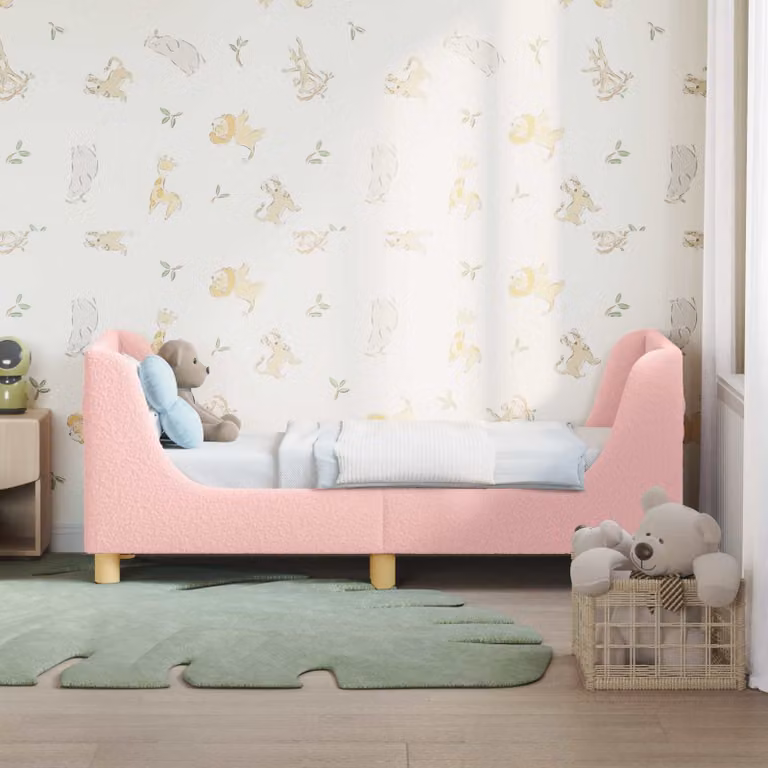 Struttura letto per bambini vidaXL in tessuto bouclé rosa con testata e scomparti laterali L/P/H: 140 x 70 x 76 cm