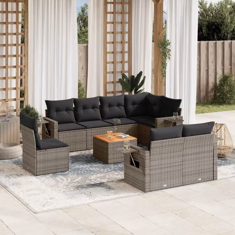 Maison Exclusive - Set da giardino 9 pezzi con cuscini Grigio Polyrattan