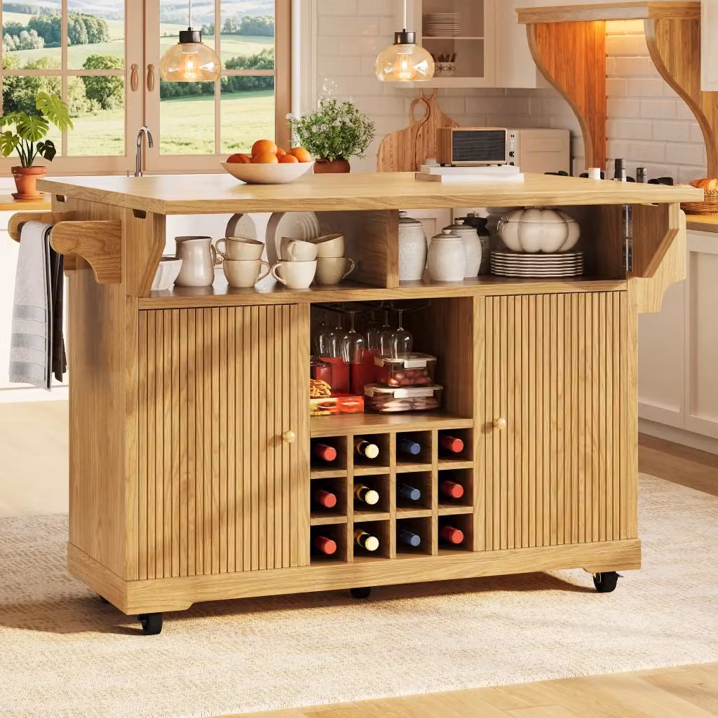 Carrello portavivande multifunzione WISHDOR con piano estraibile e ruote, colore marrone, L/P/H: 142.5 x 80.0 x 95.0 cm – 2