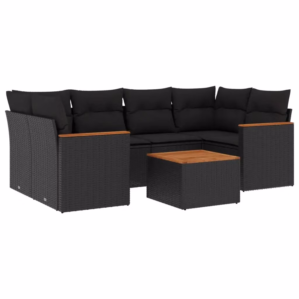 vidaXL Set Divani da Giardino a L con Cuscini 7pz in Polyrattan e Legno di Acacia Nero – 2