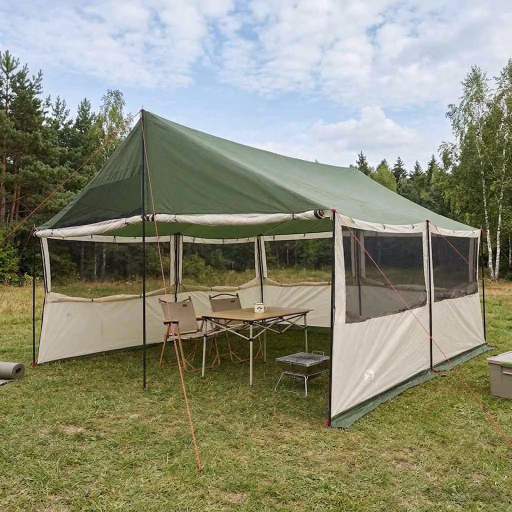 Tenda Familiare vidaXL Verde in Poliestere e Acciaio L: 450 cm, P: 400 cm, H: 265 cm