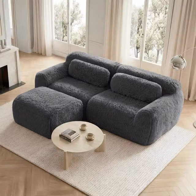 Divano angolare a 2 posti reversibile in tessuto grigio con seduta in schiuma per soggiorno in stile moderno