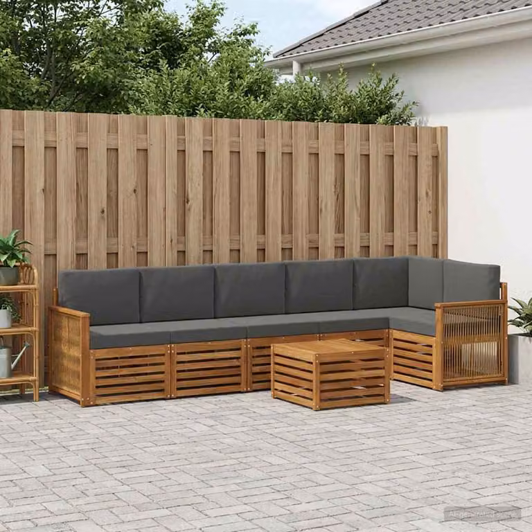 Set di divani da esterno vidaXL 6 pz in legno di acacia con cuscini, colore Antracite e Marrone