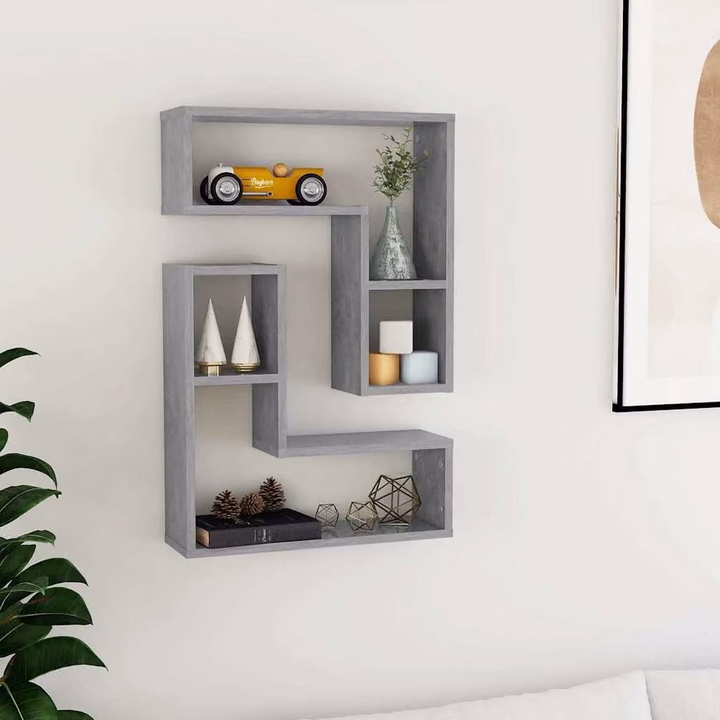 Set di 2 mensole a muro vidaXL in legno multistrato e MDF, design moderno a cubo, colore grigio, L 50 cm x P 15 cm x H 50 cm