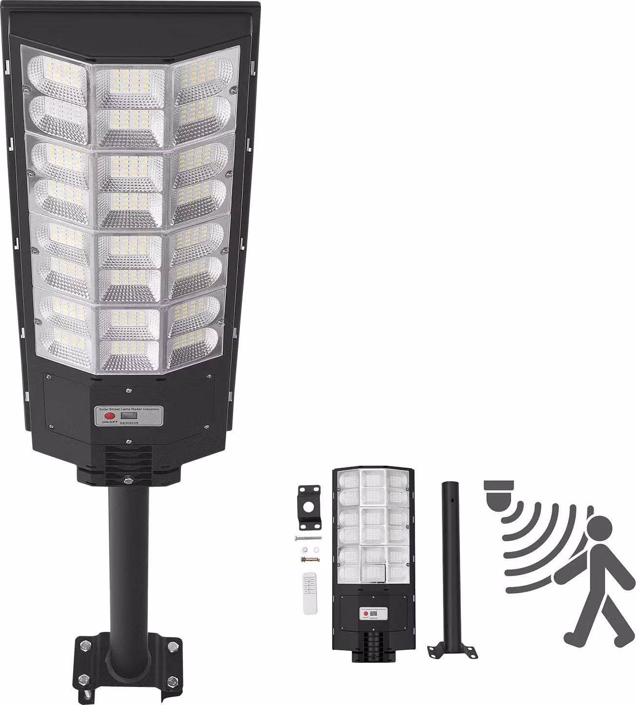 Lampione solare SucceBuy 450000LM, lampione LED da 8000 W con sensore crepuscolare, rilevatore di movimento e protezione IP65, illuminazione esterna resistente alle intemperie per cortili e vialetti, 1 pezzo
