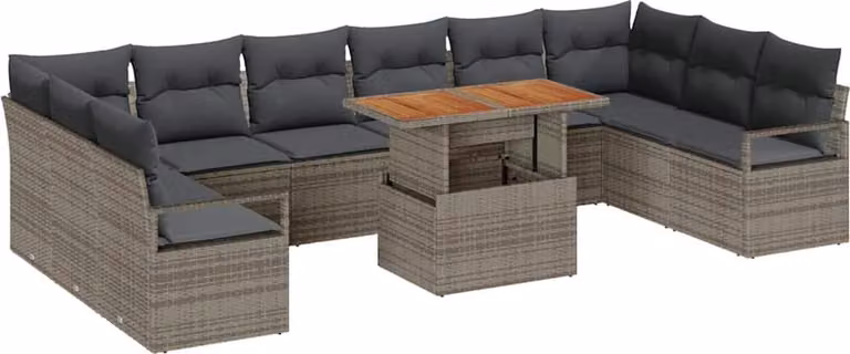 Set Divano da Giardino 11 pcs Grigio Poly Rattan
