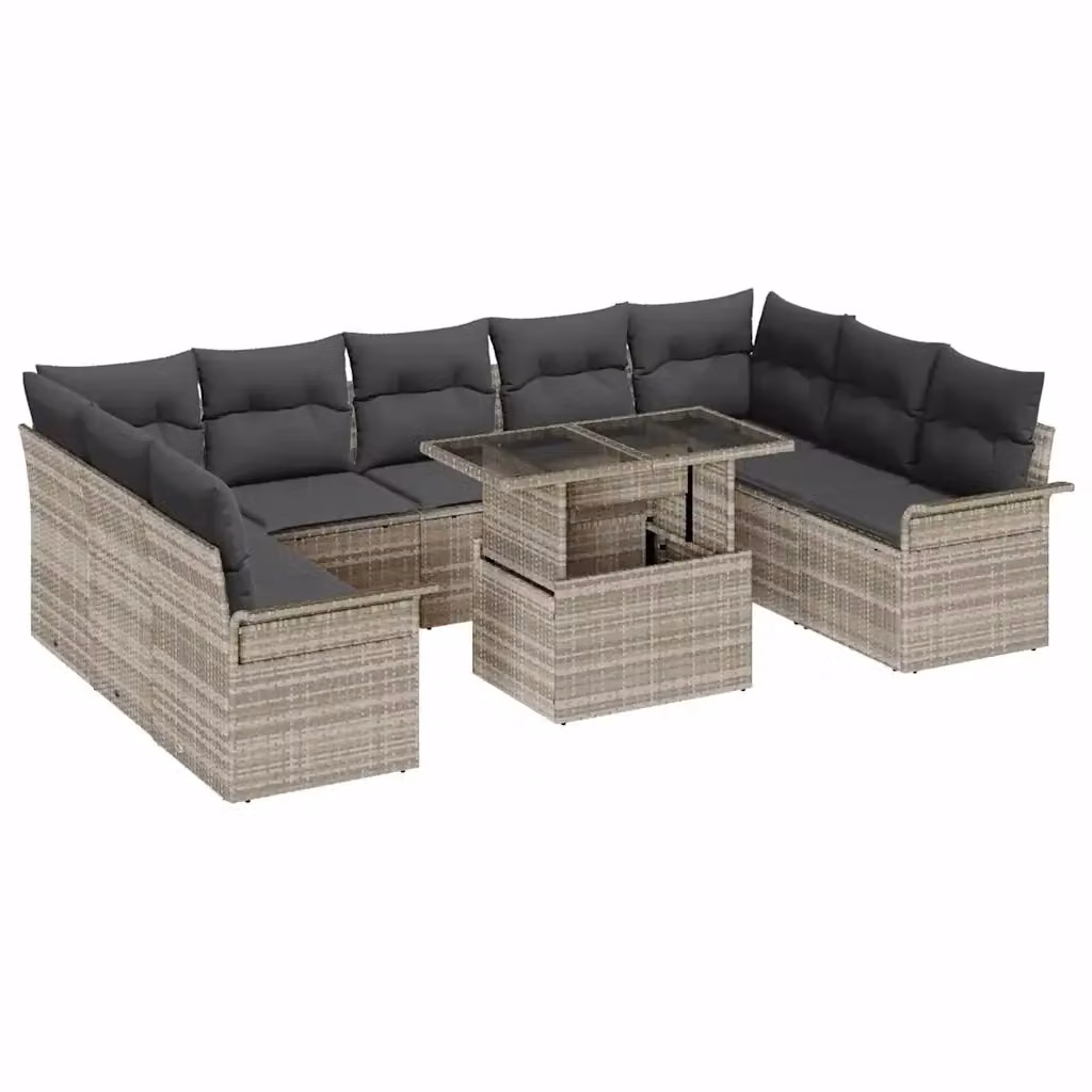 Set Divano da Giardino vidaXL 10 Pezzi in Polyrattan Grigio Chiaro – 2