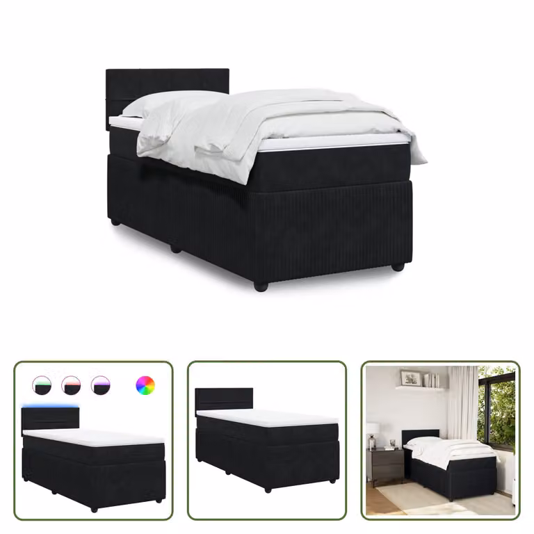 The Living Store Letto a molle con materasso nero 80x200 cm in velluto