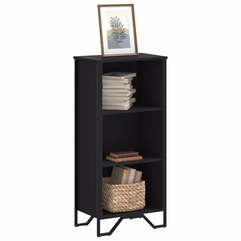 Libreria moderna vidaXL nera con pannello posteriore in legno e metallo L 50 cm, P 31 cm, H 106 cm