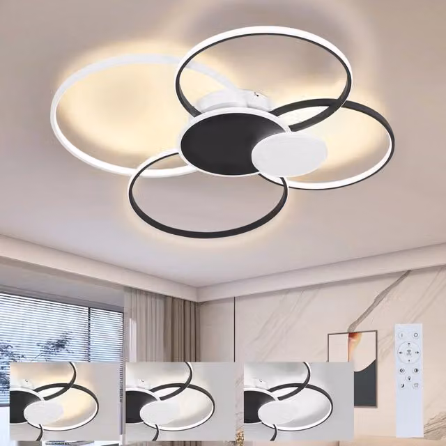 ZMH Lampada da soffitto LED moderna con design a 6 anelli, dimmerabile con telecomando, 72W, disponibile in nero o bianco – 1