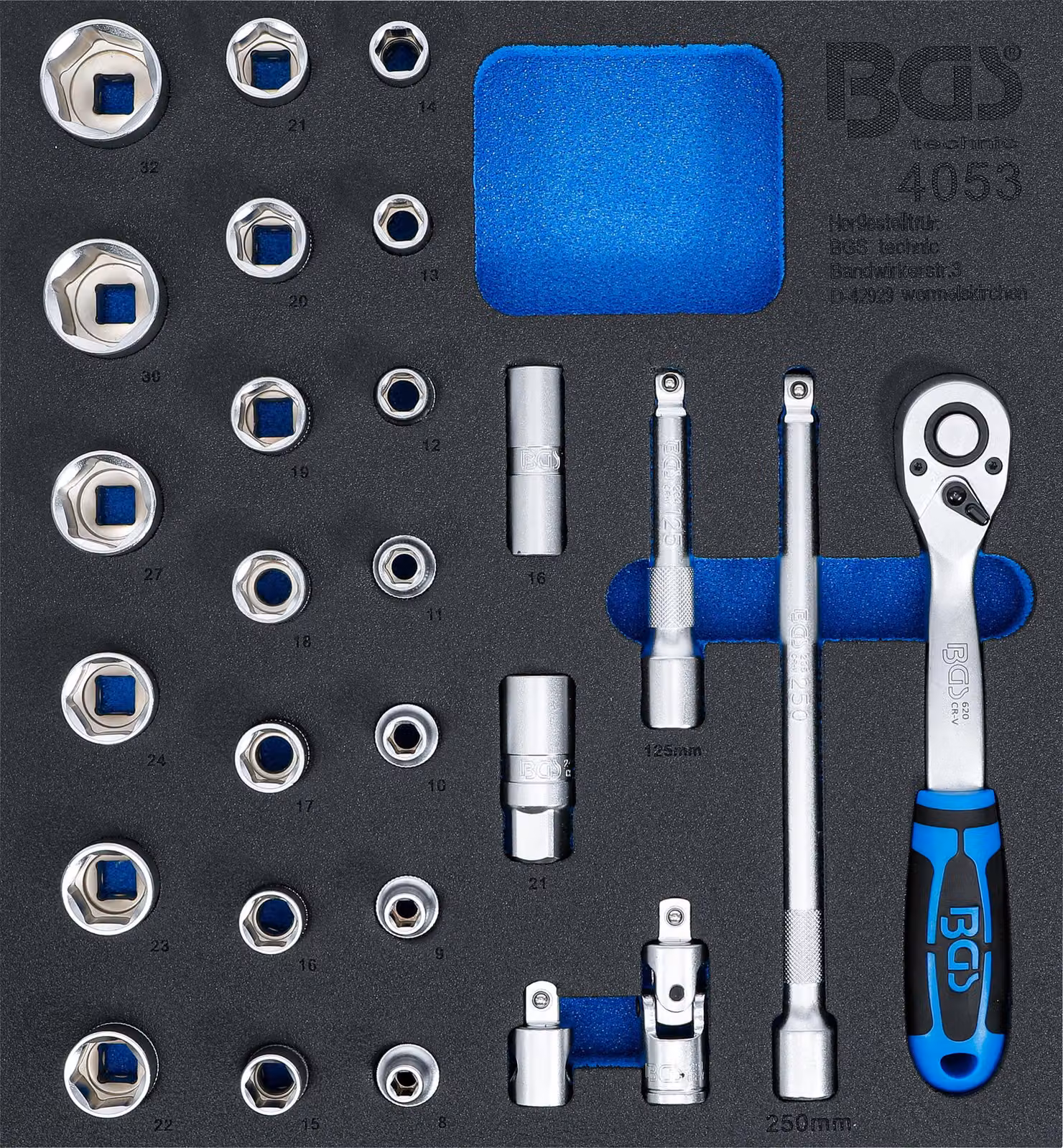 BGS carrello da officina inserto 2/3: Set di chiavi a bussola 12,5 mm (1/2") 27 pz - 4053