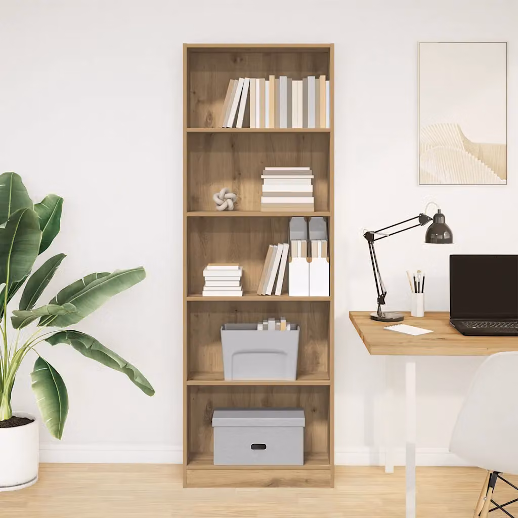 Libreria moderna vidaXL in legno ingegnerizzato e MDF color rovere, con pannello posteriore, da appendere al muro, L: 60 cm, P: 24 cm, H: 176 cm