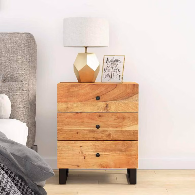 Comodino vidaXL in legno di acacia e multistrato marrone stile industriale L: 50 cm, P: 33 cm, H: 62 cm