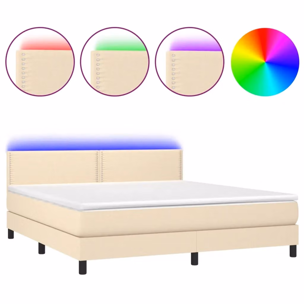 Letto Ibrido con Materasso vidaXL in Tessuto Beige e Bianco con Illuminazione LED e Porte USB L/P/H: 180 x 200 x 78 cm – 2