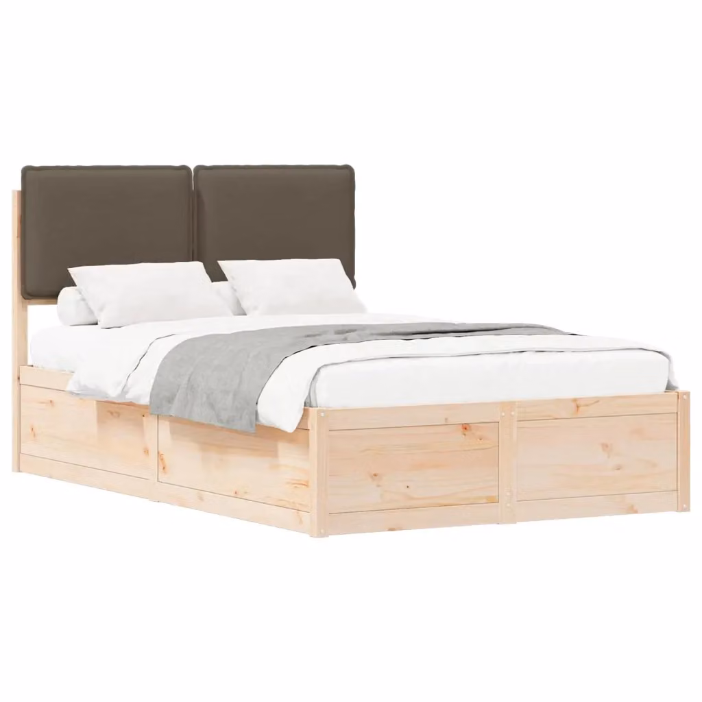 Letto con Testiera Rivestita in Tessuto vidaXL in Pino Massello, Colore Grigio/Beige, L/P/H: 120 x 200 cm – 2