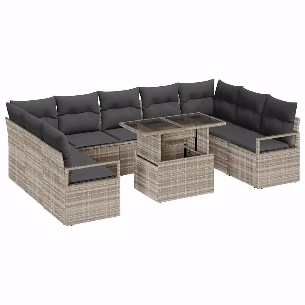 Set Divano da Giardino vidaXL 10 Pezzi con Cuscini e Tavolino Grigio con Struttura in Metallo e Polyrattan per 9 Persone – 2