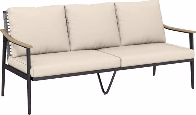 Divano da Esterno 3 Posti in Rattan ¨C zephmum ¨C Schienale, Effetto Legno, Cachi