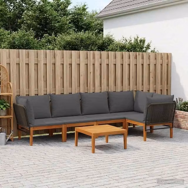 Set da giardino componibile a forma di L vidaXL in legno di acacia con cuscini inclusi per esterno – 1