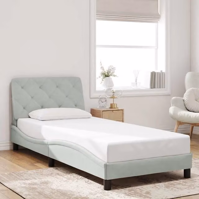 Struttura Letto Design Mania in Velluto Grigio Chiaro, L/P/H: 90 x 190 cm