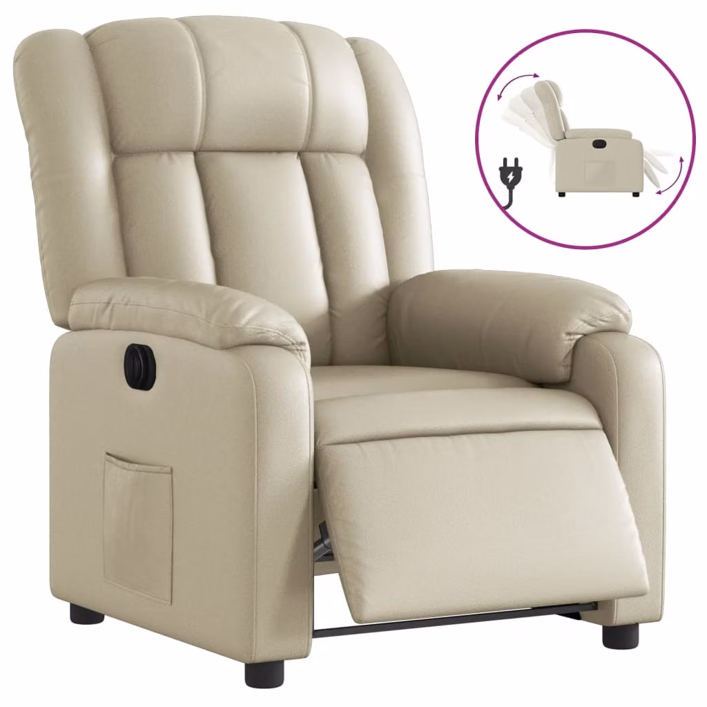 Poltrona Reclinabile Elettrica Crema in Pelle finta
