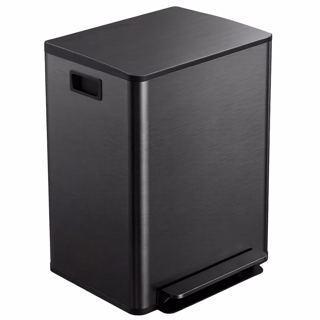 Pattumiera da cucina XYLO con 2 scomparti da 30L in acciaio inox nero con chiusura soft close e filtro per odori, L/P/H: 47,7 x 37,5 x 66,8 cm – 2
