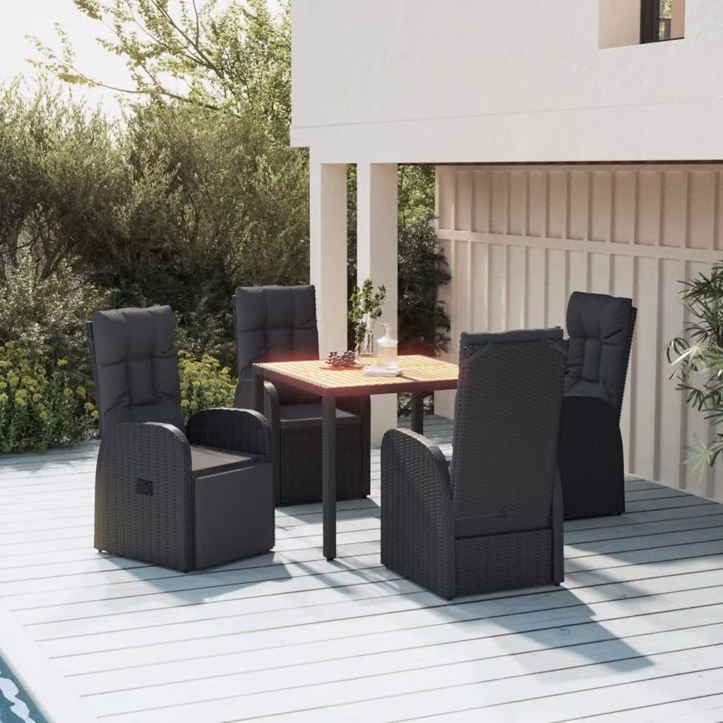 Set da pranzo da giardino vidaXL in polyrattan e legno di acacia nero e marrone con 5 pezzi