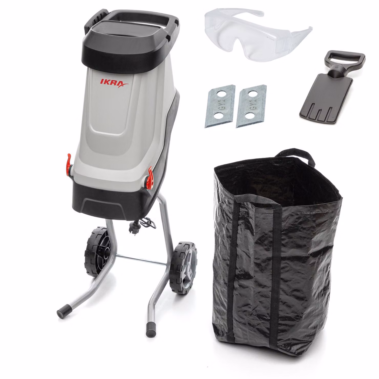 Trituratore elettrico da giardino IKRA IMH 2800 | 2800 W | Rami fino a 45 mm | Lama reversibile | Incl. sacco di raccolta da 45 l, pressino, lama di ricambio e occhiali protettivi