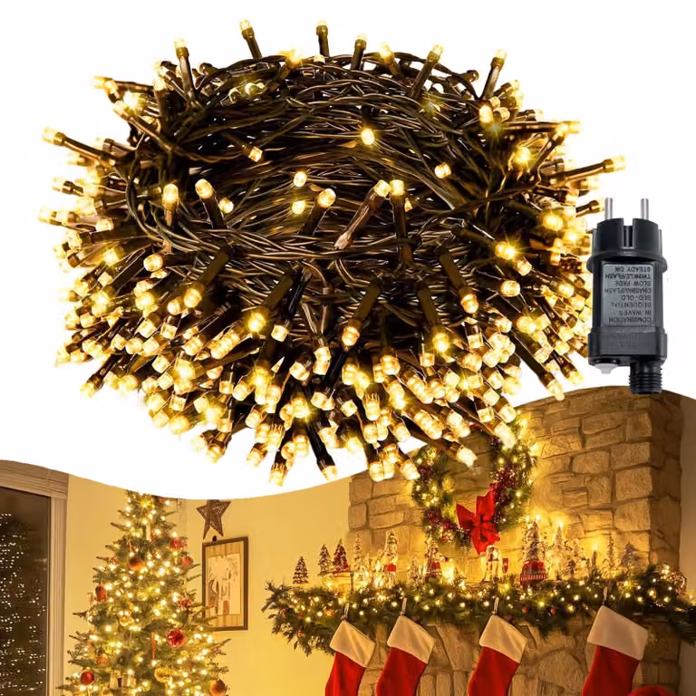 Catena luminosa da 80 metri, con 800 LED, grado di protezione IP44, 8 modalità, luce bianco caldo