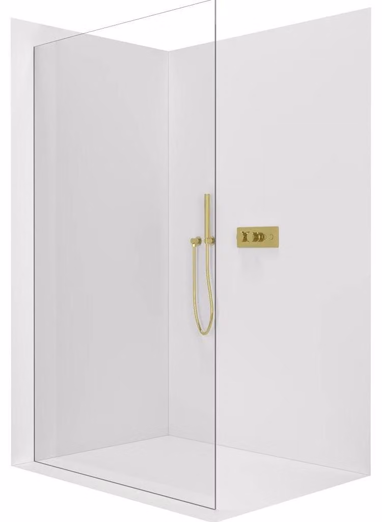 CERANO - Box doccia Walk-in Crystal L/P - 8 mm - sistema senza montanti - dorato, vetro trasparente - 50x200 cm