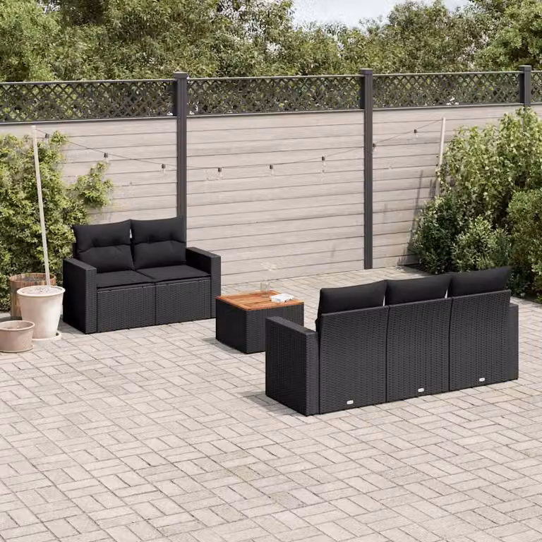 vidaXL Set Divano da Giardino 6 pz a Forma a L in Polyrattan Nero con Cuscini e Tavolino