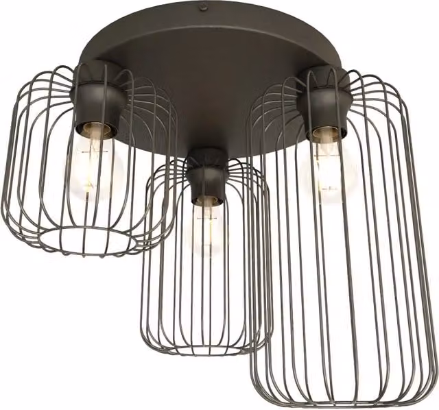 Plafoniera Minimal Industrial Njoror Luceart-Classic con 3 Luci, Design Tondo in Metallo Nero