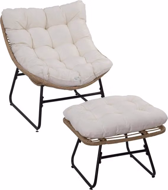 Poltrona da giardino con poggiapiedi in metallo e resina intrecciata ¨C Minimal ¨C naturale
