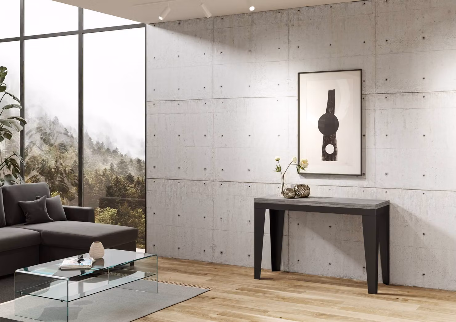 ITAMOBY - Tavolo apribile 120/200x45/90 cm Flame Double cemento telaio antracite