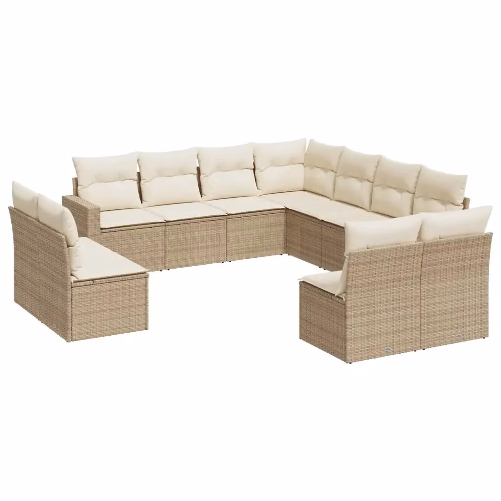 Set di divani da giardino VIDAXL in polyrattan con cuscini beige, 11 pezzi – 2